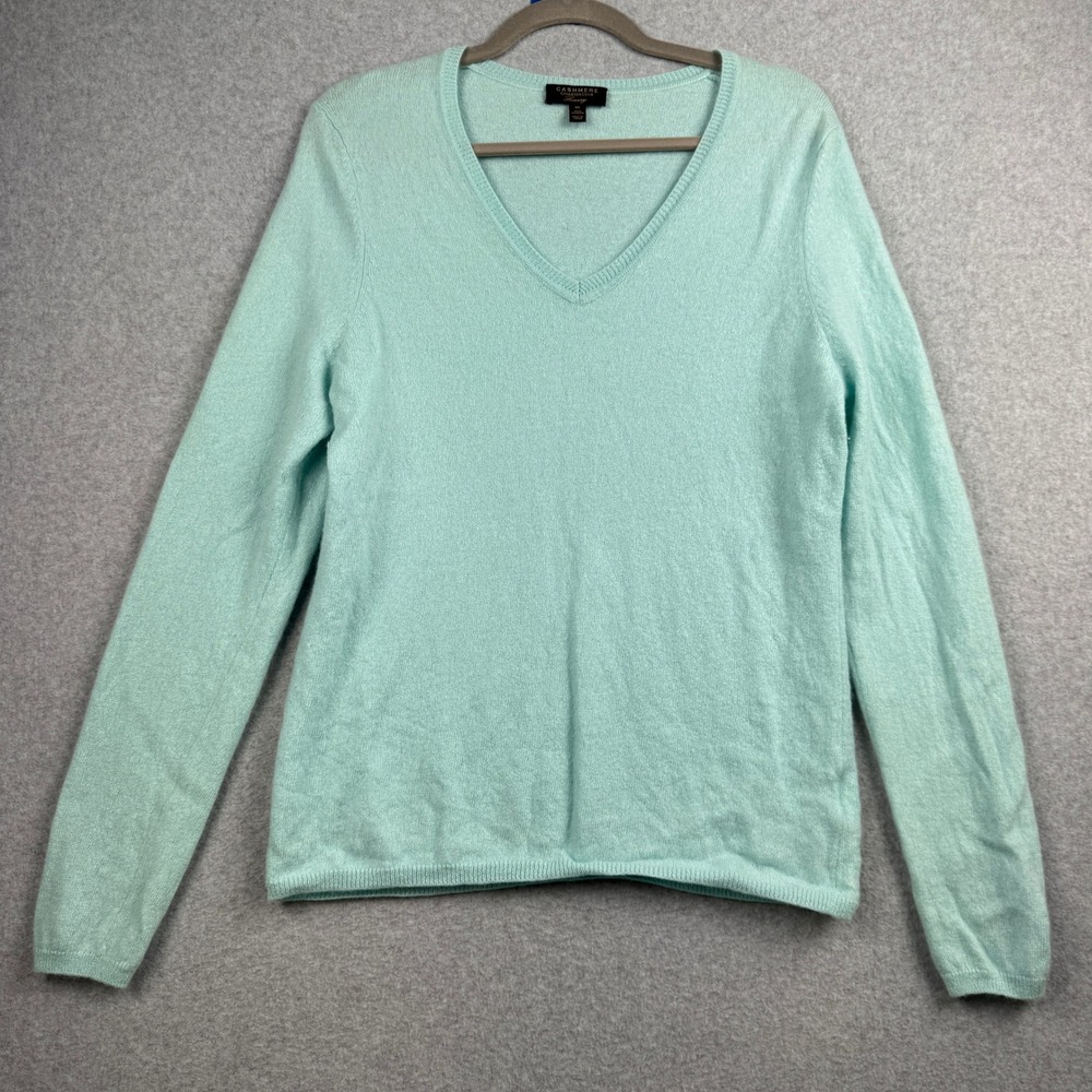 Charter Club Sweater Womens XL Mint Green 100% Cashmere V Neck Pullover Luxury